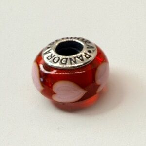 Pandora Pink Hearts Red Murano Glass Charm S925 ALE Retired